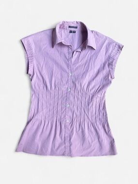 Theory Lilac Cap Sleeve Cinch Button Up Top Professional Chic Office Sz Small